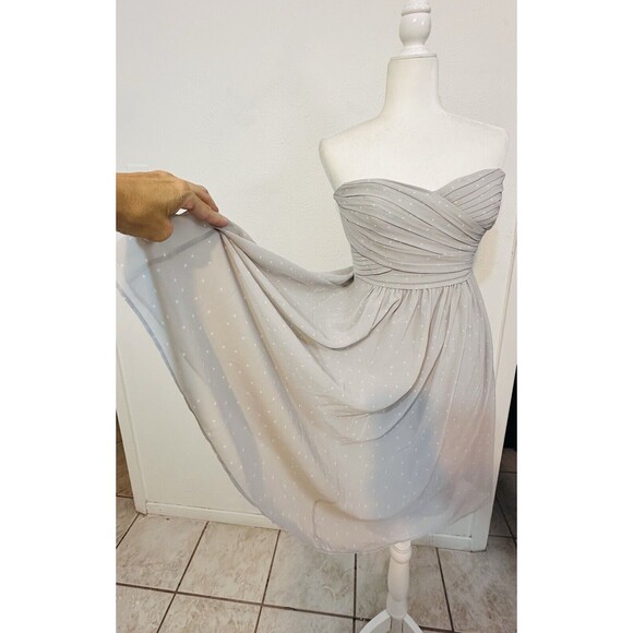 Ann Taylor Size 2 Coin Grey Polka Dot Tulle Strapless Sweetheart Dress Feminine - Picture 6 of 15